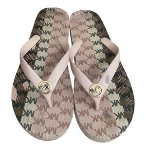 Michael Kors  MK Striped PVC Flip Flops Blossom multi- 10. USA pink brown summer